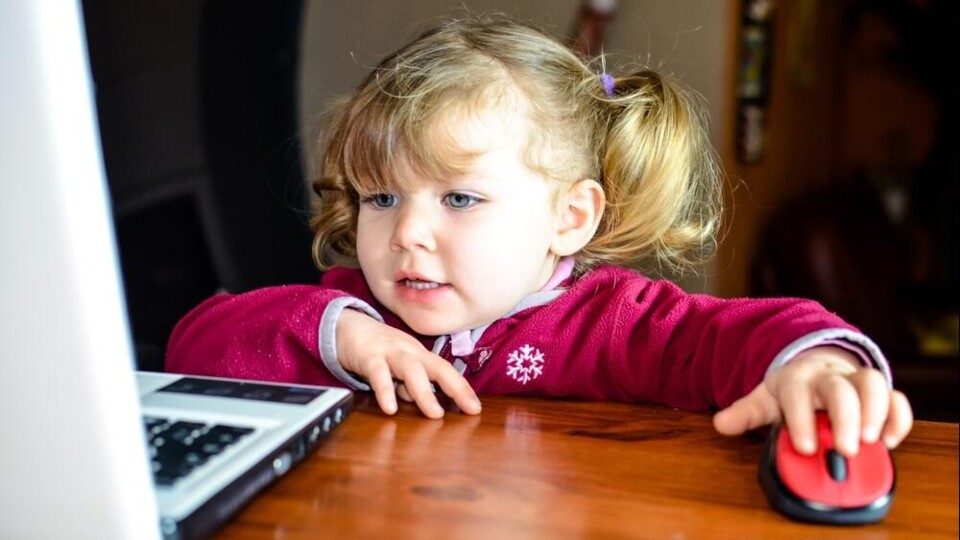 Klein meisje werkt met een laptop