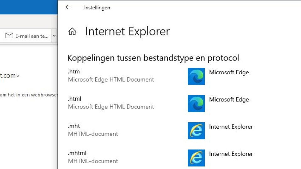 Internet Explorer, bestandstypes in Windows 10