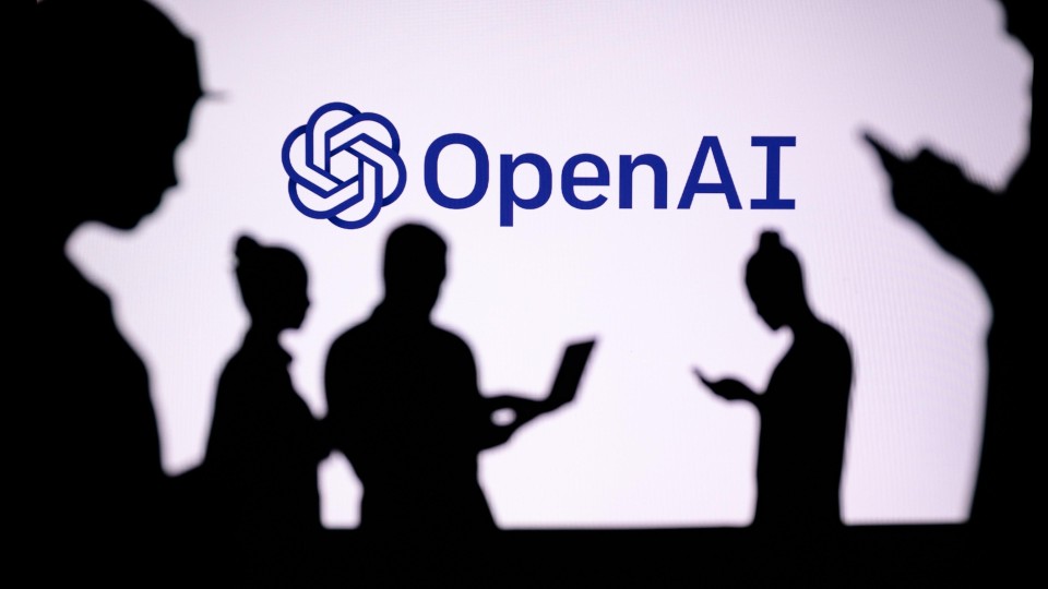 OpenAI-logo met silhouetten van gebruikers
