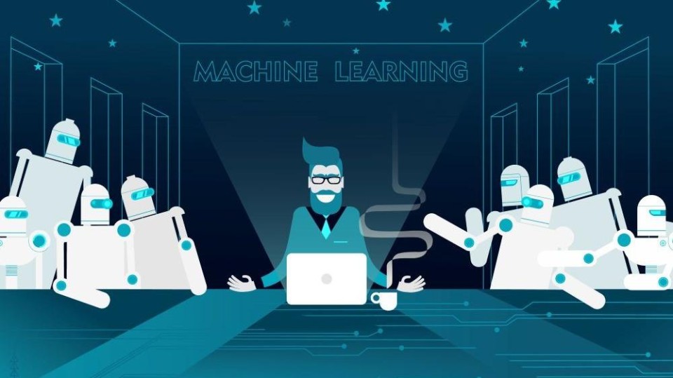 Vertwijfeld mens aan vergadertafel met robots