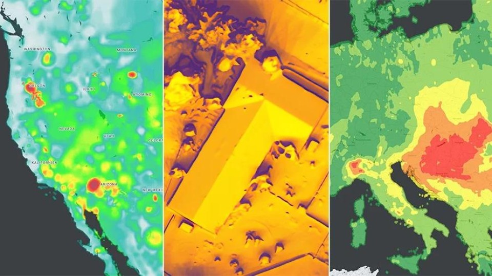 Kaarten met data over zonne-energie, pollen en luchtkwaliteit