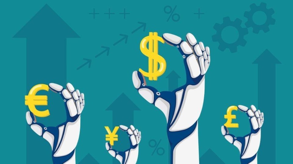 Robothanden houden geld omhoog