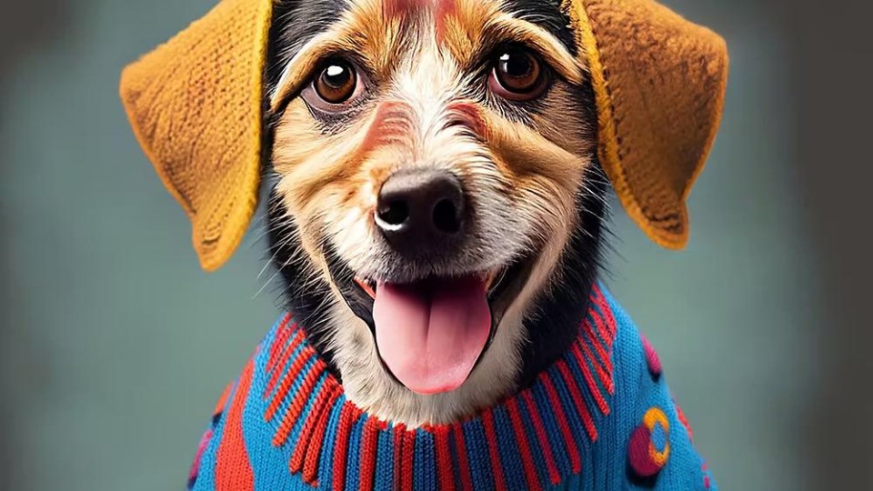 AI-gegenereerde afbeelding van hond in trui